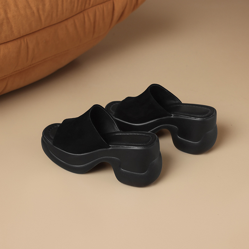 Sandal cao gót nữ đế dày 8,5 cm quai ngang da bò — Da bò trắng gạo chi tiết 24