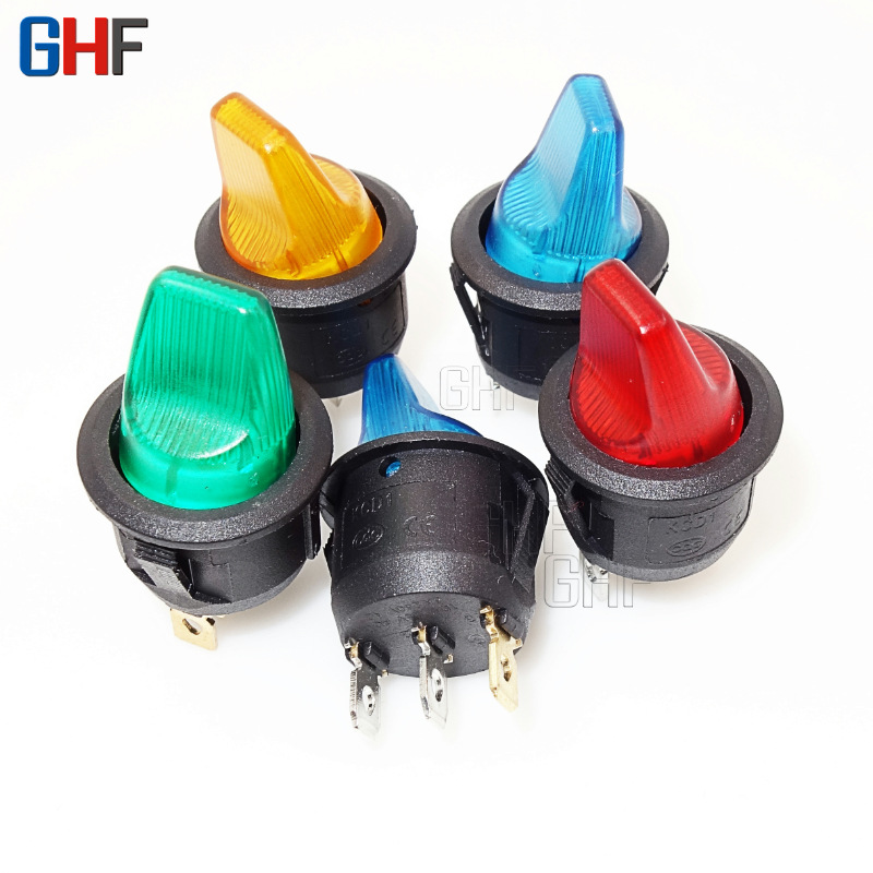 12V 24AVLED带灯长柄圆形开关 汽车改装带柄船型开关KCD1摇臂拨动