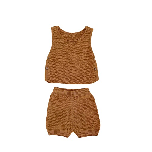  summer ins baby knitted sweater thin vest buttoned top + shorts 2-piece suit for male and female babies