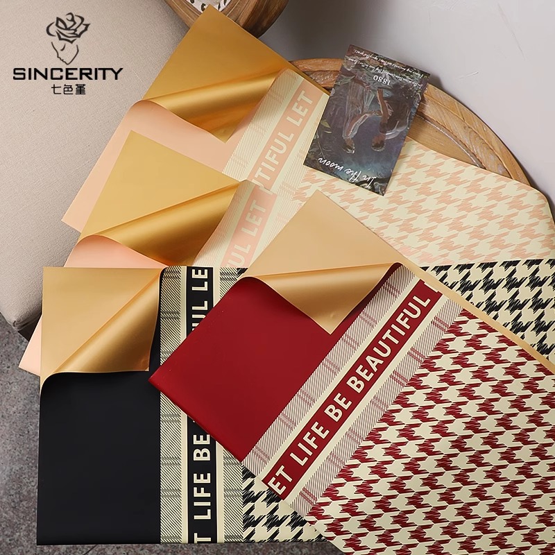 Papel de regalo con diseño de pana de siete colores y estampado de pana, papel dorado con diseño floral, impermeable, grueso, para floristería, materiales de embalaje.
