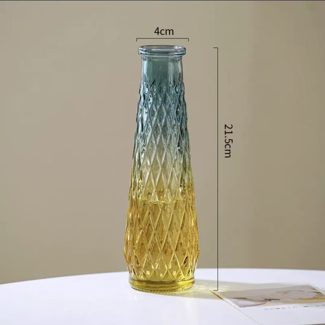 Relieve retro europeo azul y amarillo gradiente spray mini hidroponía jarrón aromático conjunto de jarrón de vidrio de flores secas