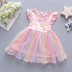 Girls Cotton Dress 2024 Summer Dress Girls Baby Children Fashionable Pony Mesh Vest Princess Skirt Trendy