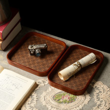 轻奢皮革中式茶盘复古中式网红桌面首饰摆件钥匙玄关收纳盒托盘家