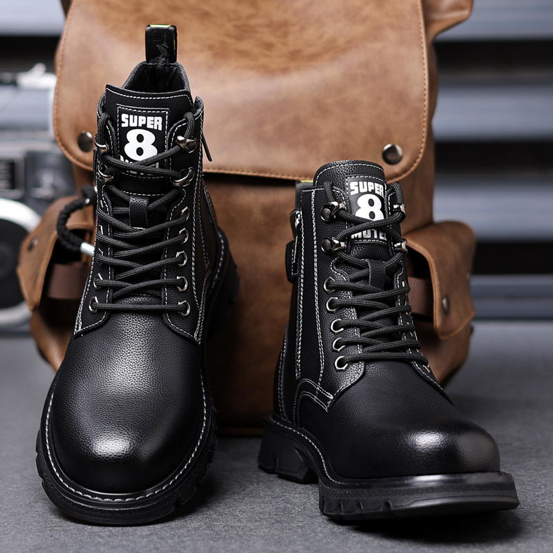 Herren Martin Lederstiefel Britischer Stil Schnürschuhe_voghion.com