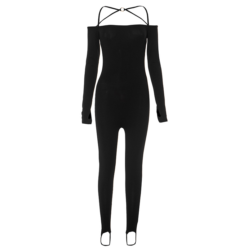 Chic Women Clothing Autumn Winter off-Shoulder Low-Cut Sexy Step-on Jumpsuit