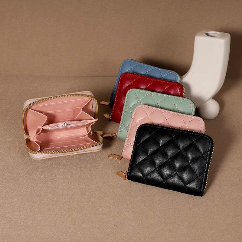 Venta directa de fábrica personalizada, estilo explosivo, moda europea y americana, bolso de tarjeta de rombo corto, monedero con cremallera para mujer, tarjetero de gran capacidad