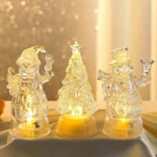 新款LED电子水晶蜡烛圣诞树圣诞雪人氛围装饰小夜灯圣诞礼品摆件