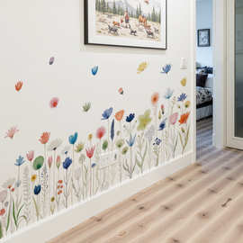 淡彩花朵可移除踢脚线装饰墙贴画橱柜走廊植物花卉装饰贴纸 69183