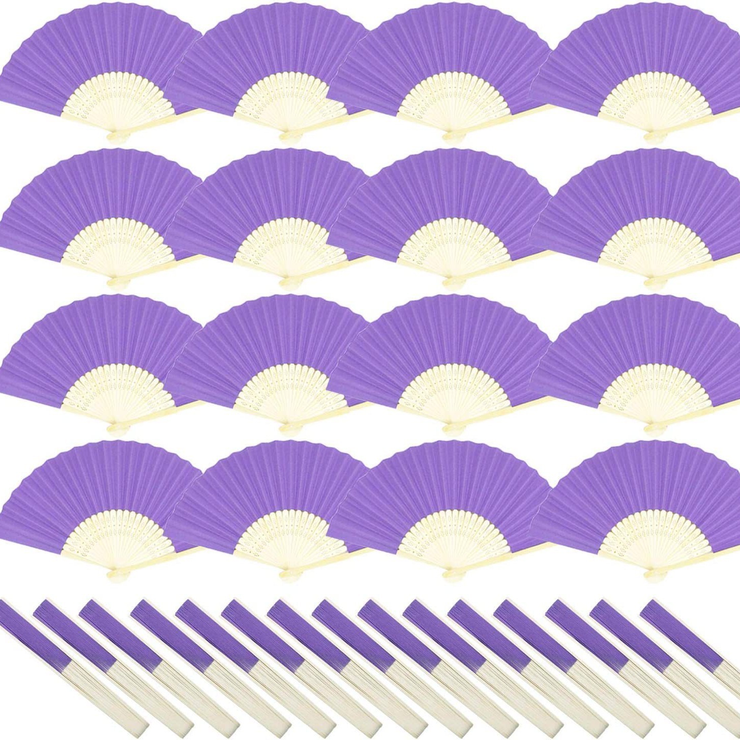 Hay en stock transfronterizo llanura de la boda plegable ventilador de tela llano ventilador de tela de color caramelo 24 colores opcionales