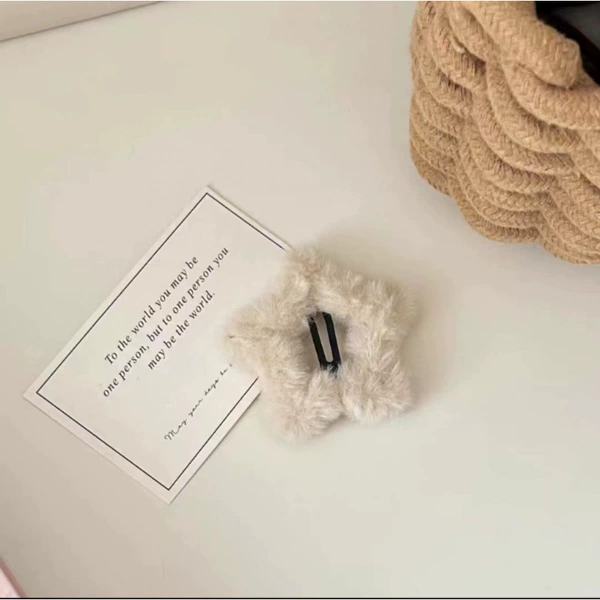 Milk white plush pentagram hairpin
