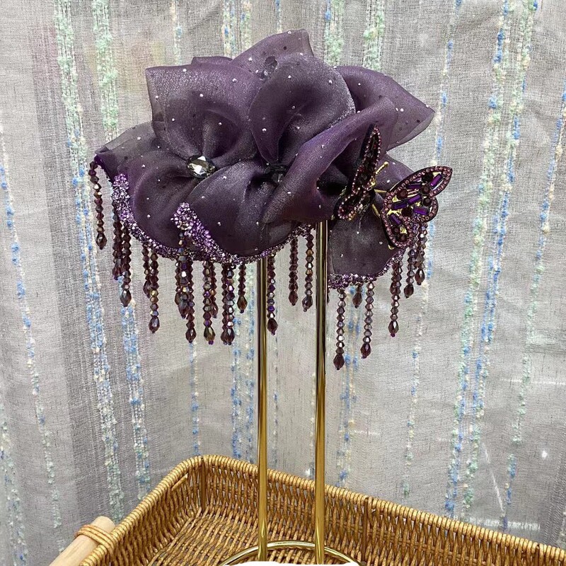 现货可代发年轮鲨鱼夹AB面蝴蝶花朵晶晶流苏发夹配饰优雅高级头饰|undefined