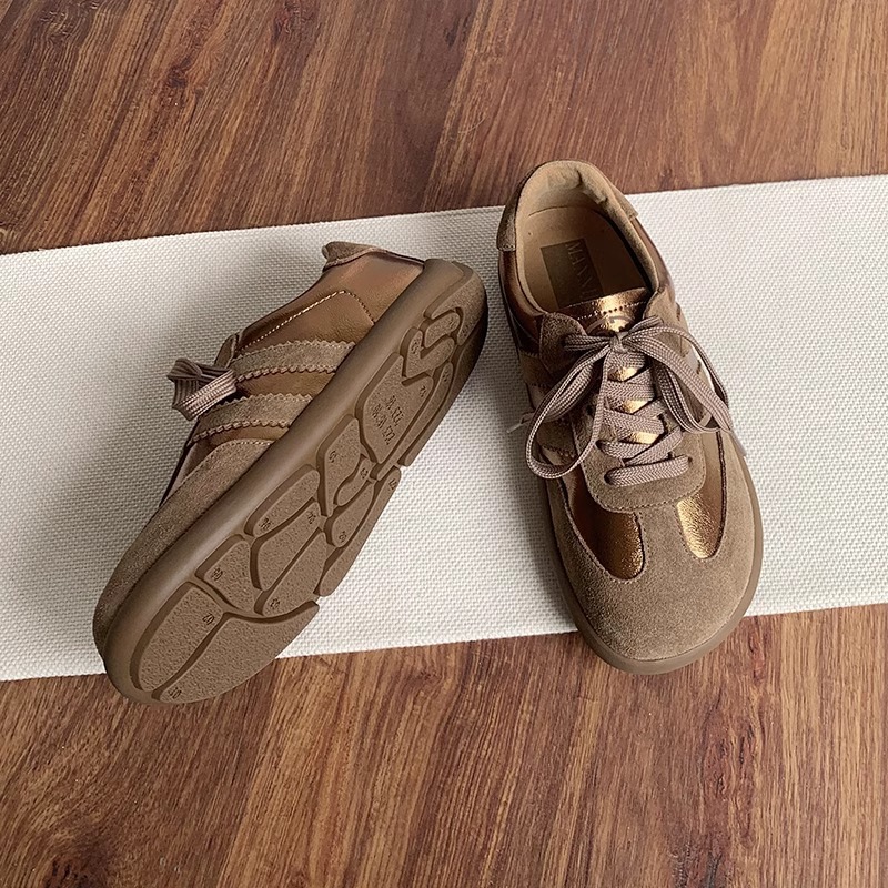 Scarpe da ginnastica tedesche retrò in pelle opaca color oro da donna, suola morbida, scarpe sportive casual, abbinate ai colori, con lacci, scarpe Forrest Gump_voghion.com