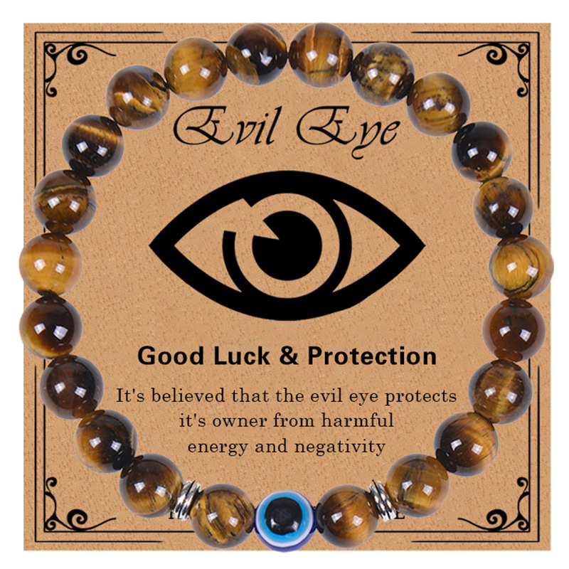 Cross-border Hot 8MM Evil Eye Bracelet Natural Tiger Eye Devil Eye Beaded Bracelet Card Gift Cross-border Hot 8MM Evil Eye Bracelet Natural Tiger Eye Devil Eye Beaded Bracelet Card Gift