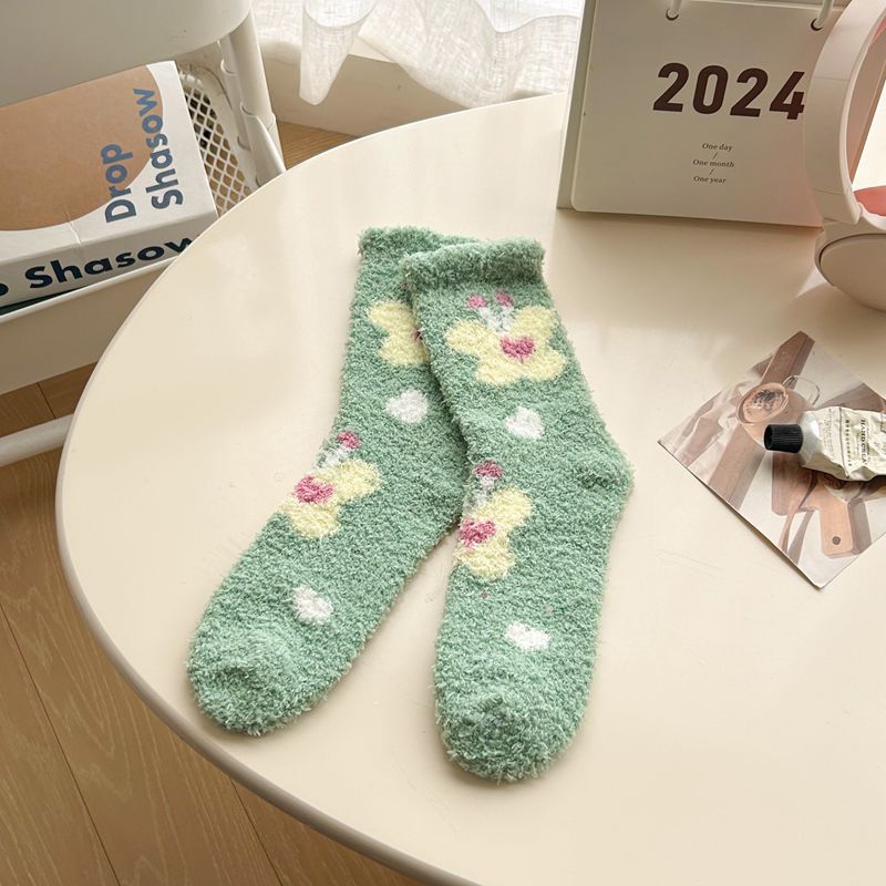 Calcetines de Piso de Felpa Coral de Poliéster Grueso para Invierno y Hogar