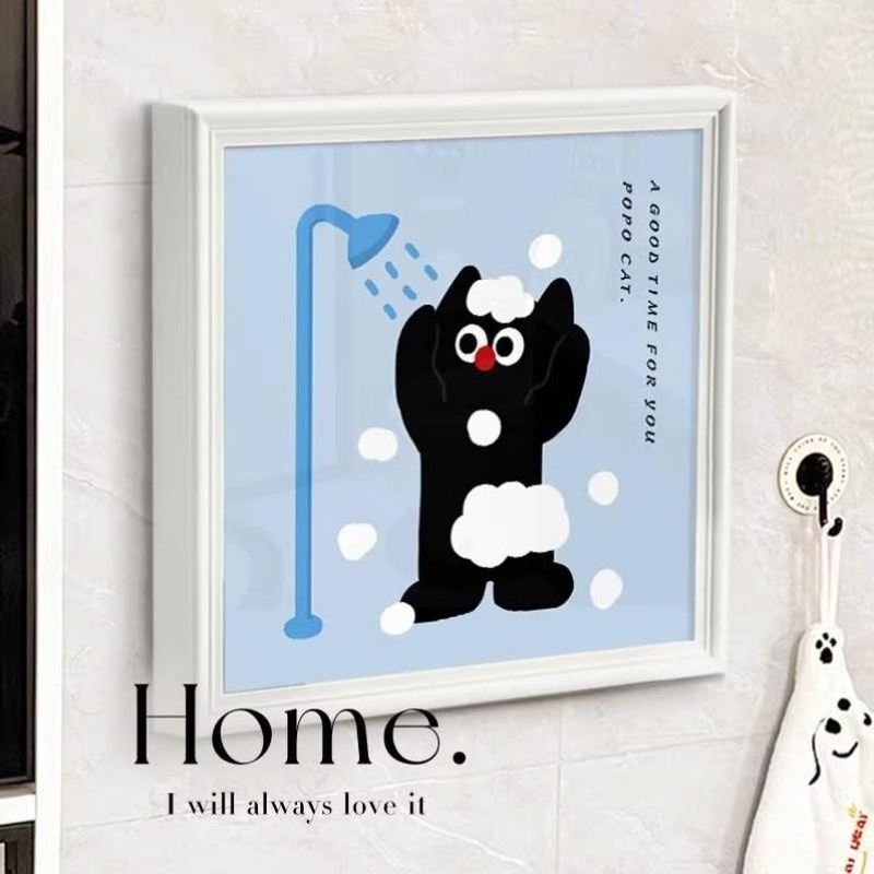 Cute Cat Bathroom Storage Rack for Clothes, Bathroom Wall Art Folding Cabinet