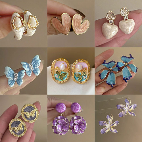 Droplet Oil Flower Geometric Women's Earrings 2024 Summer New Style Versatile Earrings Light Luxury High-End Earrings Wholesale