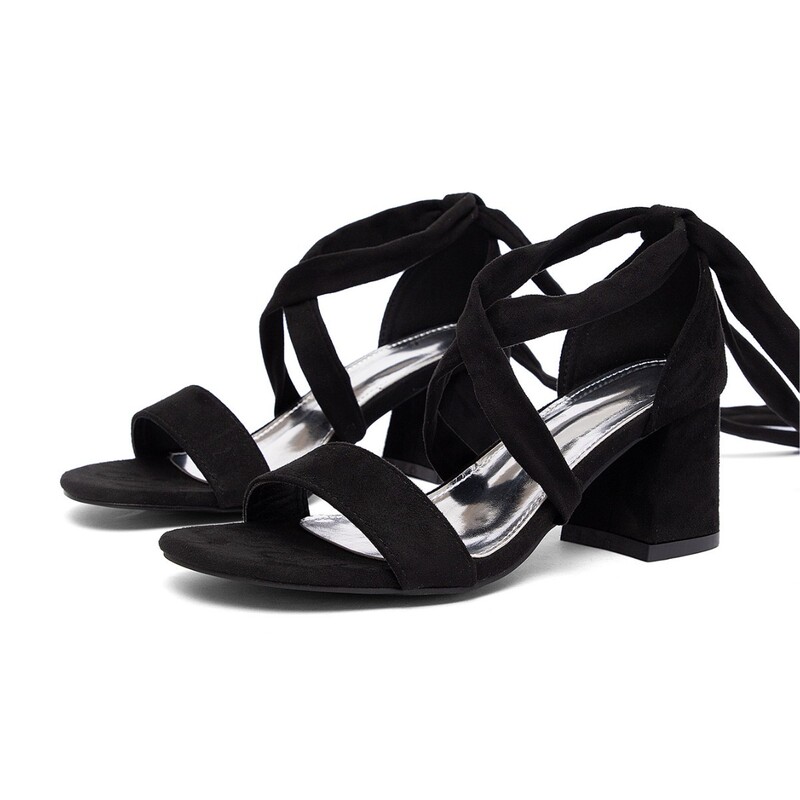 2026 New Style Lace-Up Chunky Heel Sandals for Women, Royal Blue Suede Fashion High Heels, Cross-Border Large Size Women's Shoes Wholesale