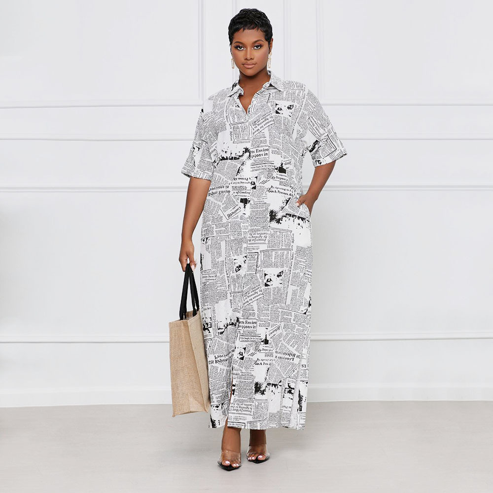 Casual Loose Digital Printing Newspaper Dress Women