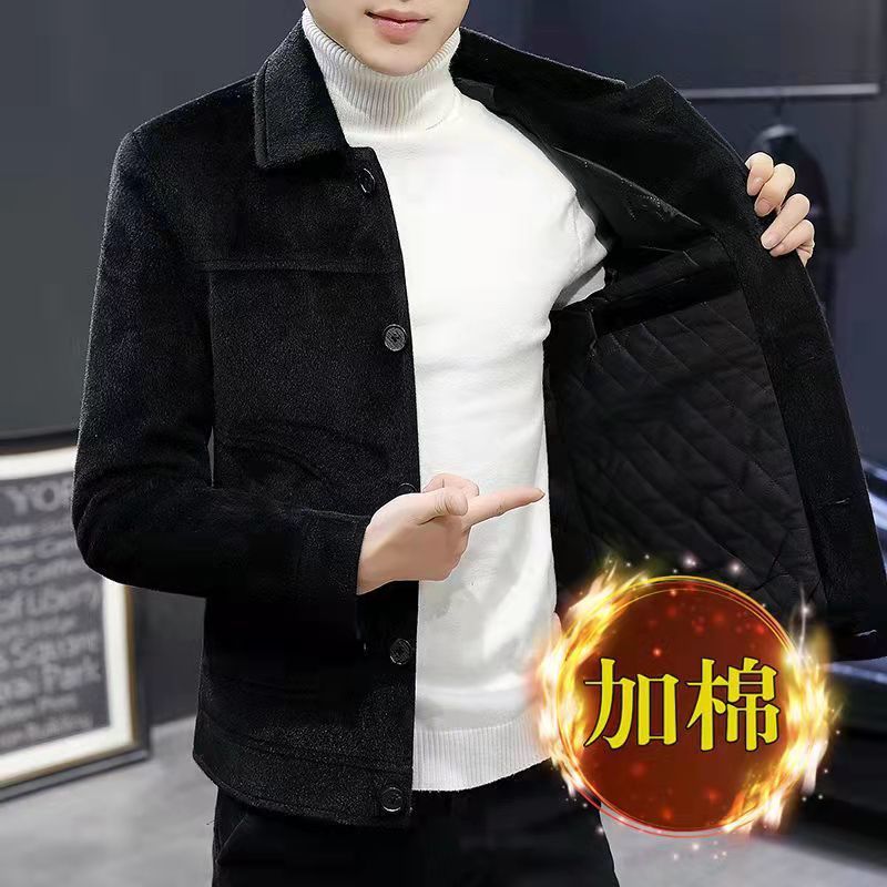 Chaqueta de lana de oro para hombres corta chaqueta casual gruesa otoño-invierno alta sensación de abrigo de lana universal