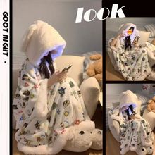 珊瑚绒睡衣条纹可爱米奇睡袍卡通蜡笔小新睡衣披肩斗篷恐龙梨丑鱼