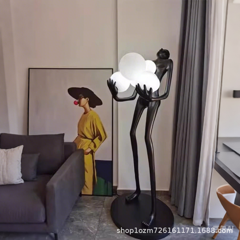 Escultura humana lámpara de piso de pelota del vestíbulo del hotel decoración abstracta del cuerpo humano lámpara de vestíbulo de piso simple moderna