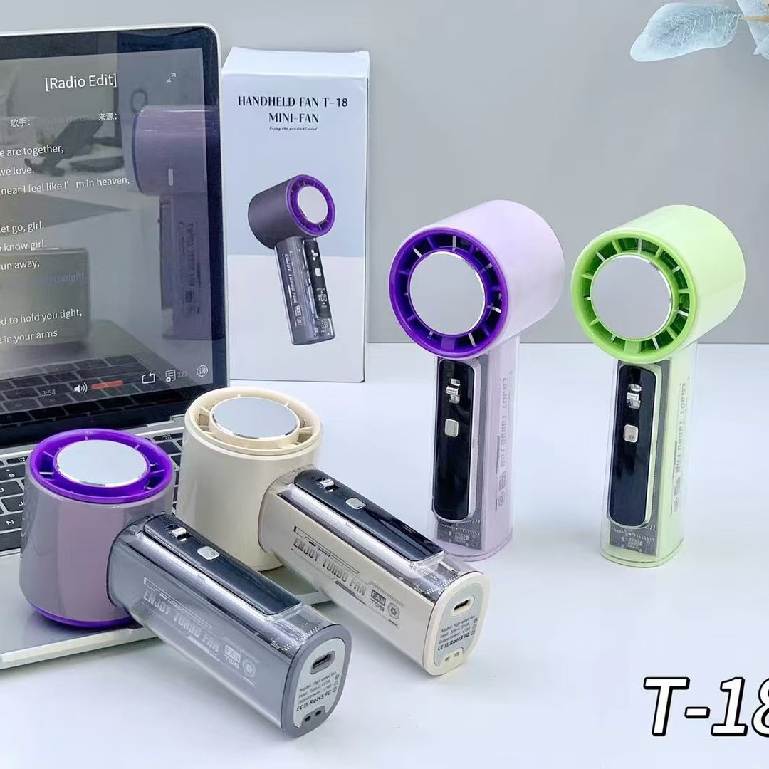 El nuevo ventilador transparente de la compresa de hielo Mecha T18, mini pantalla digital USB transfronteriza, turbo de mano violento de alta velocidad