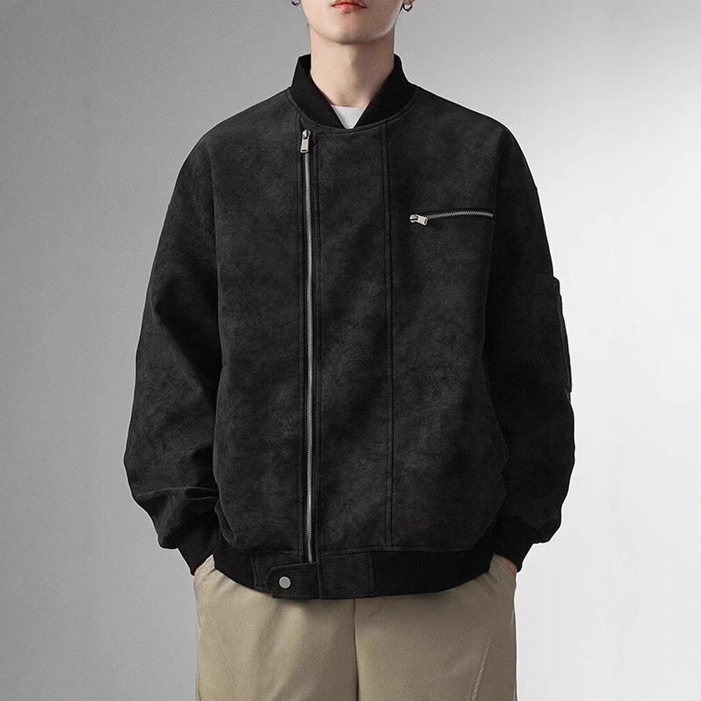 2025 nueva chaqueta de cuero lavada con agua chaqueta de hombre moda retro americana locomotora pareja chaqueta de solapa de moda hombre