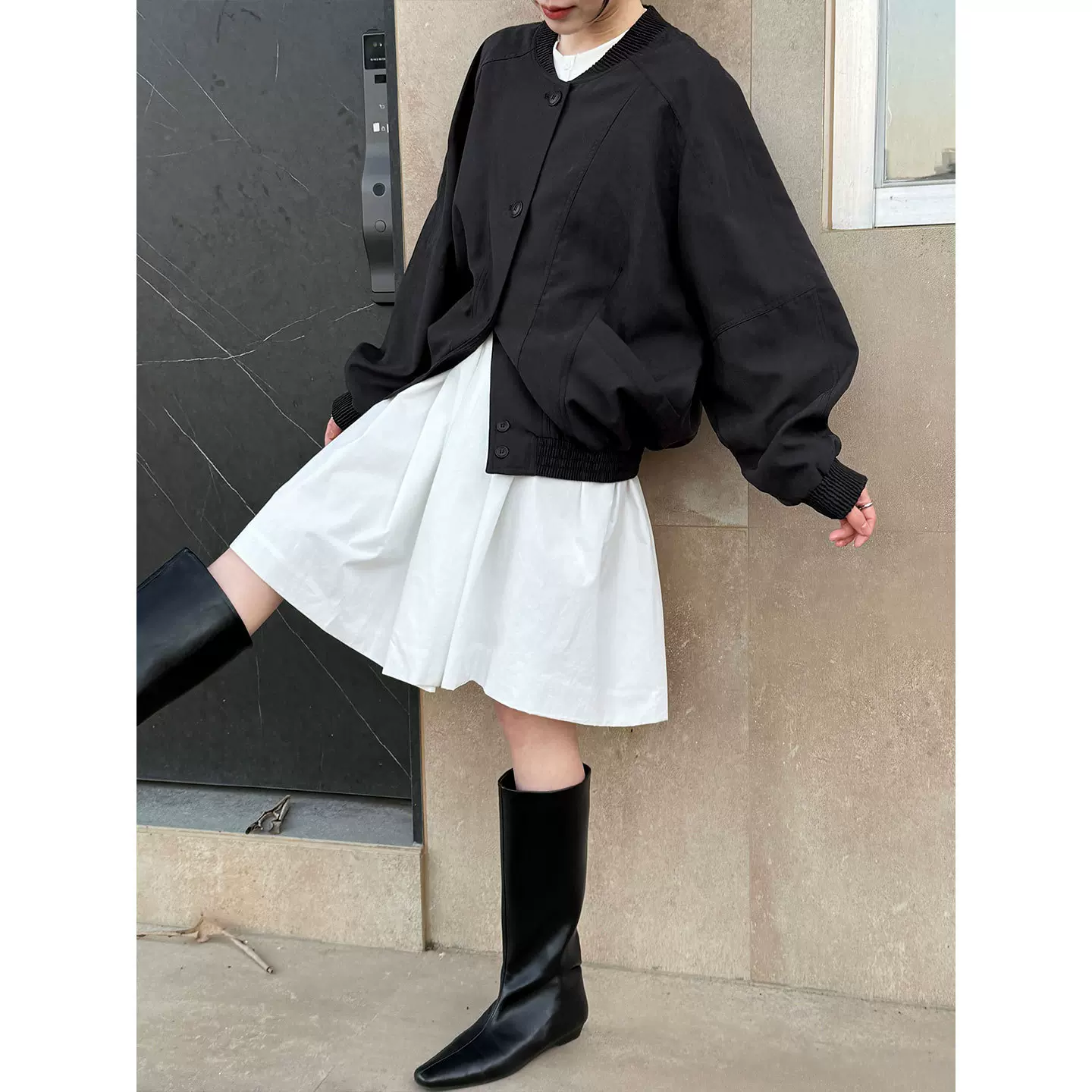 鹿西 韩系复古立领夹克外套女2026早春新廓形宽松棒球服上衣8528