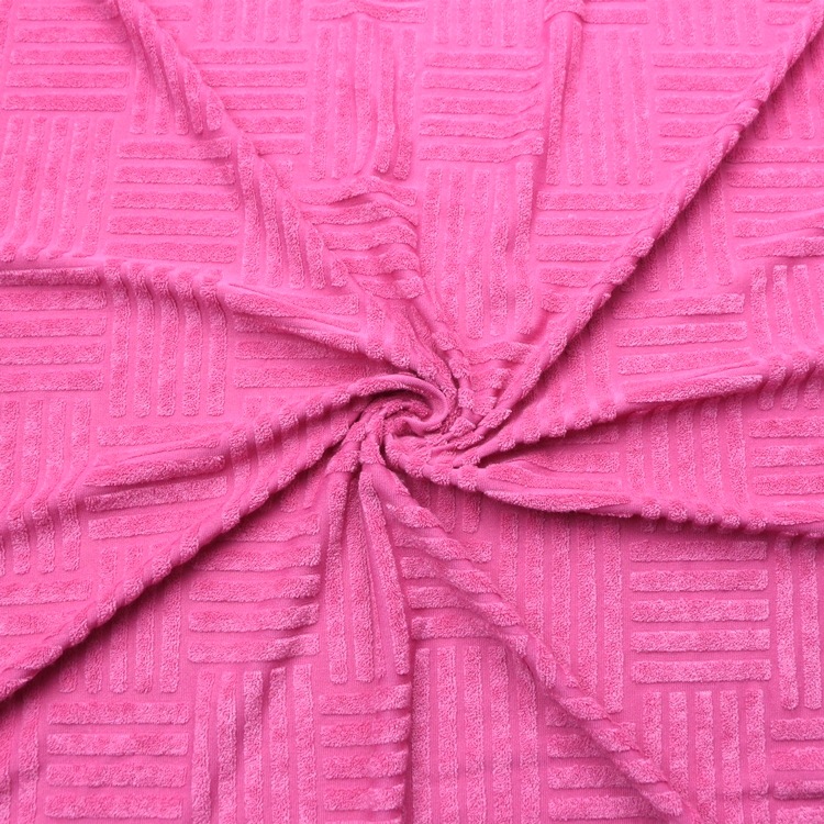 全涤BV五道杠浮雕立体提花毛巾布料毛圈布全涤毛巾布服装面料吸水