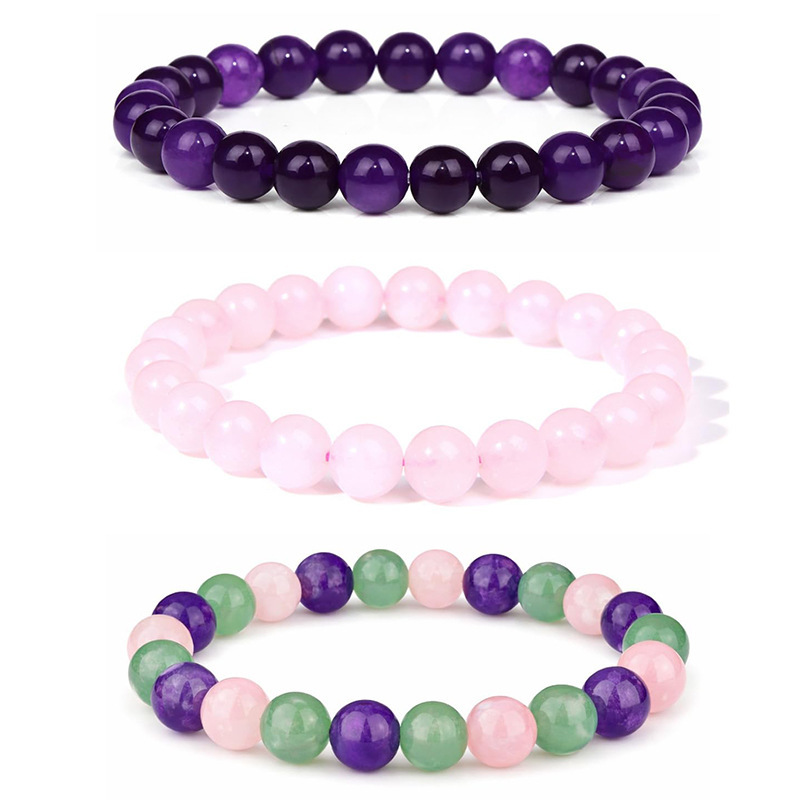 Cross-Border Hot-Selling Amethyst Green Aventurine Beaded Bracelet Set Natural Pink Crystal Healing Crystal Bracelet Gift for Women Cross-Border Hot-Selling Amethyst Green Aventurine Beaded Bracelet Set Natural Pink Crystal Healing Crystal Bracelet Gift for Women