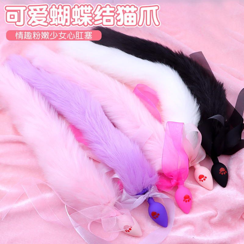 Cat Claw Anal Plug with 40 cm Fox Tail and Pink Bow — detail image 2