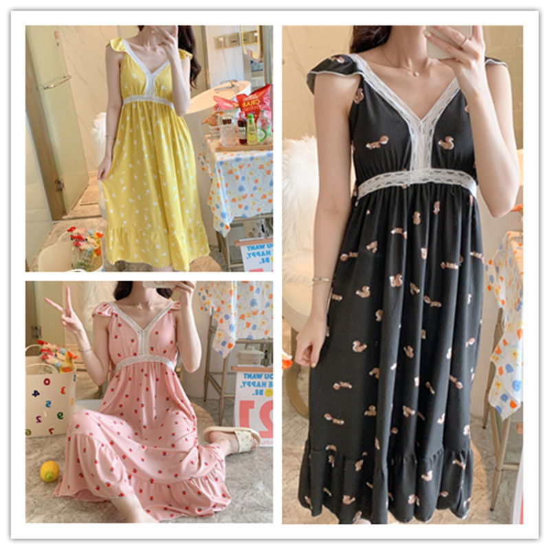 Comercio exterior al por mayor de verano estilo coreano dulce sexy con almohadilla en el pecho correa de longitud media camisón niña pijamas de encaje