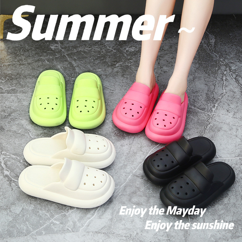Women's poop-like hole shoes 2023 new simple ins style non-slip breathable thick bottom closed toe EVA beach shoes