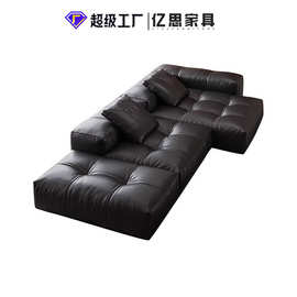 意式极简SABA像素沙发头层牛皮真皮沙发模块组合客厅直排皮艺沙发