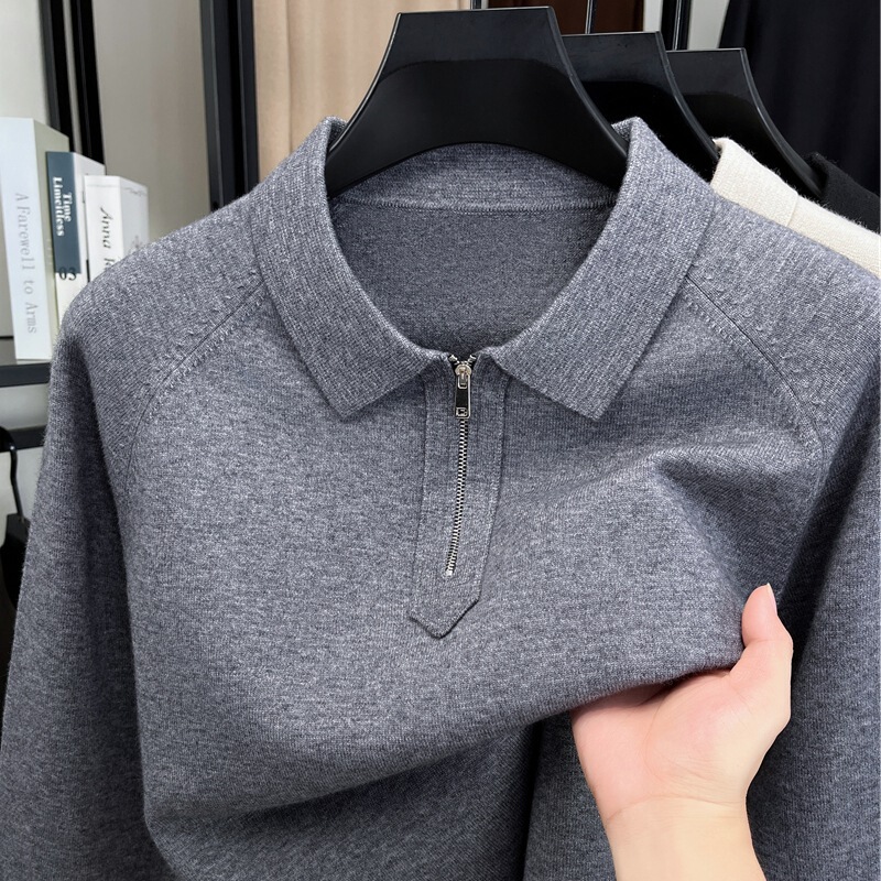 Thickened wool-blend half-zip pullover sweater for men, new autumn and winter style, loose-fitting solid color knitted base shirt