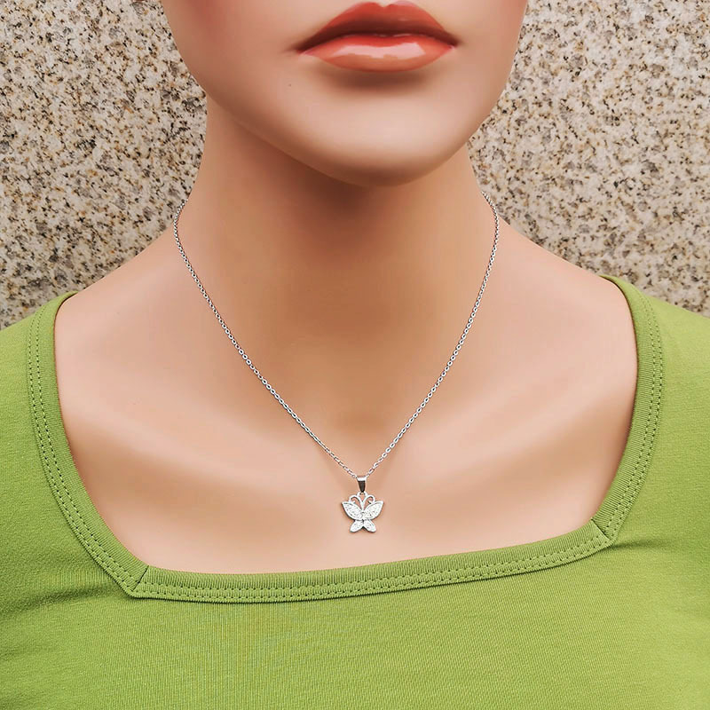 Simple Style Butterfly Titanium Steel Inlay Rhinestones Pendant Necklace 1 Piece