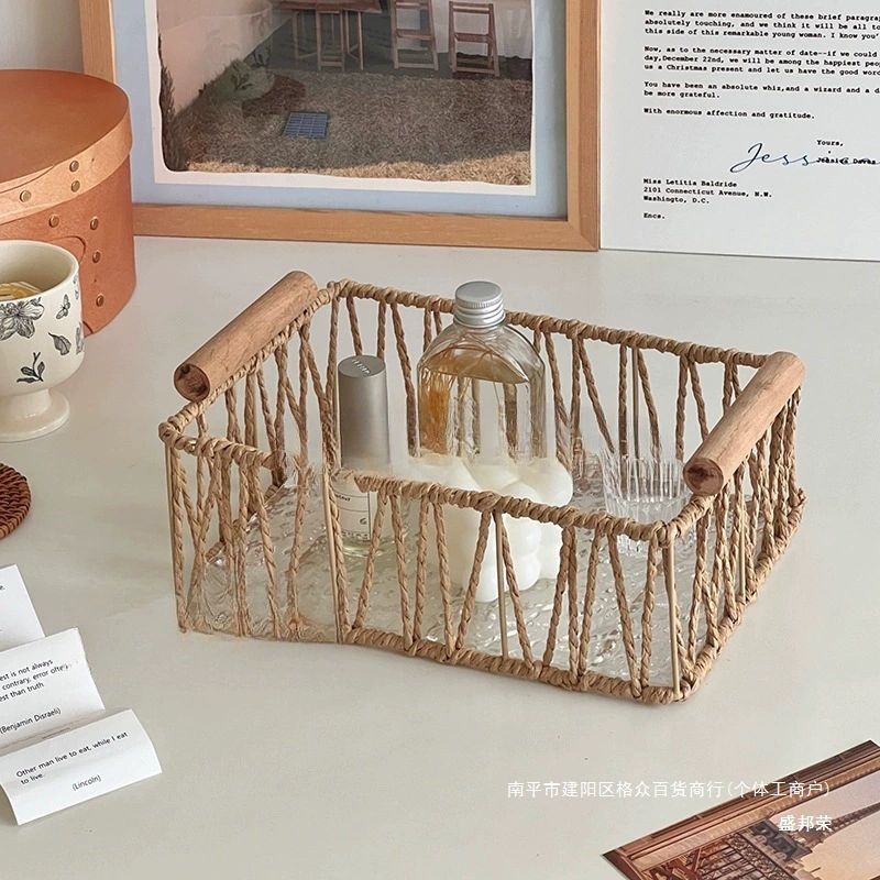 Настольная рамка, портативная прямоугольная корзина для хранения, корзина для хранения, ретро-органайзер, фрукты, железные тканые мелочи