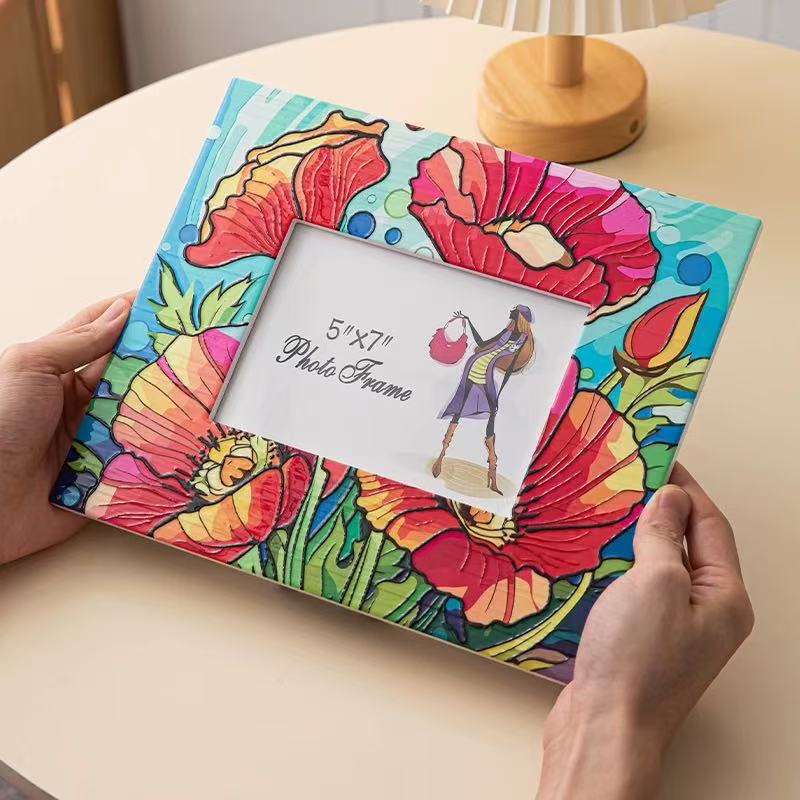 Creative and Personalized Oil Painting Style Ceramic Decorative Painting Frame Relief Home Decoration Living Room Entrance Decoration Rectangular Shape