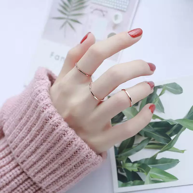 ins不锈钢饰品1mm简约光面女钛钢玫瑰金黑金钢情侣中古戒指批发