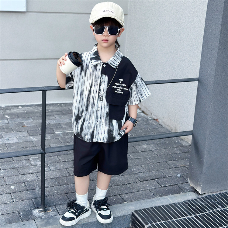 8104 Traje de camisa de manga corta para niños 2025 Nuevo estilo Ropa de verano para niños guapos Traje de dos piezas Ropa coreana para bebés Trendy