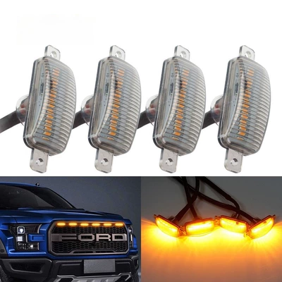 Car mid-net small yellow light overbearing Raptor front grille mid-Net light off-road modification one drag four mid-net daytime running light (Gündüz işıqları) - one-to-three-square-and-round-style-blackened-shell