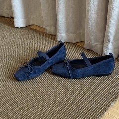 羊皮版~法式蝴蝶结绒面芭蕾舞鞋女夏通勤一字带平底单鞋玛丽珍鞋