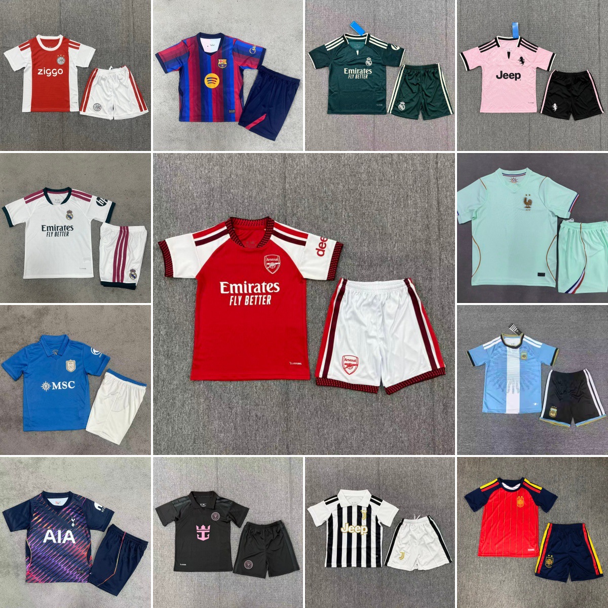 2026 Kidsren's Football Uniform Set Barcelona Spain France Argentina Juventus Arsenal Real Madrid Football Jersey