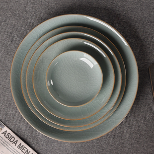 Ceramic Tableware Household Vegetable Plate Chinese Ge Kiln Ice Crack Flat Plate Deep Plate Fish Plate High Temperature Resistant Stir-frying Plate Bone Plate