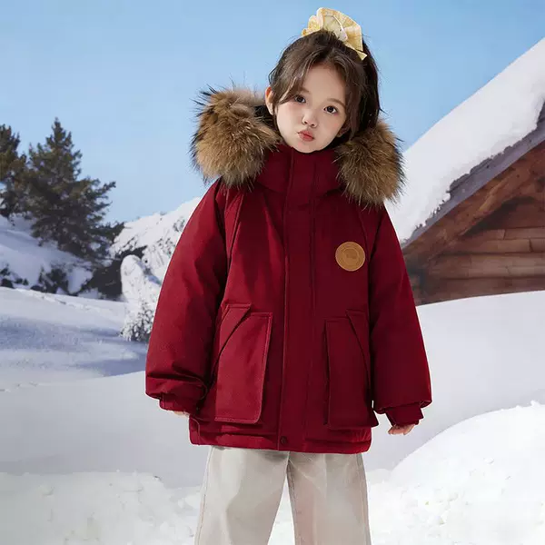 Girls' winter fleece-lined parka, mid-length coat, new style children's clothing, fashionable for girls, with a large fur collar, Korean style for boys