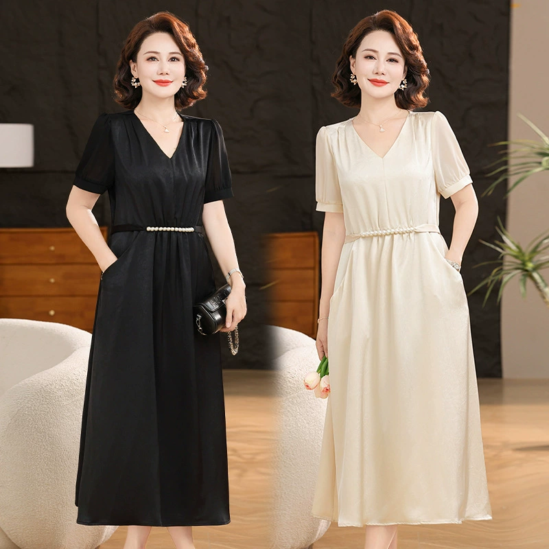 2025 новое платье с короткими рукавами, модное новое платье с v-образным вырезом и короткими рукавами, большой размер, закрывающее живот, утягивающее, юбка средней длины