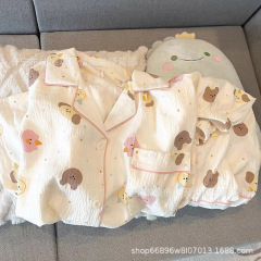 パジャマ女性夏シャトル織り雲綿しわ布insプリンセス風かわいい半袖夏薄い家庭服セット