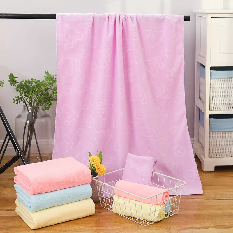 厂家批发超细纤维压小熊浴巾加厚吸水毛巾沙滩巾现货供应