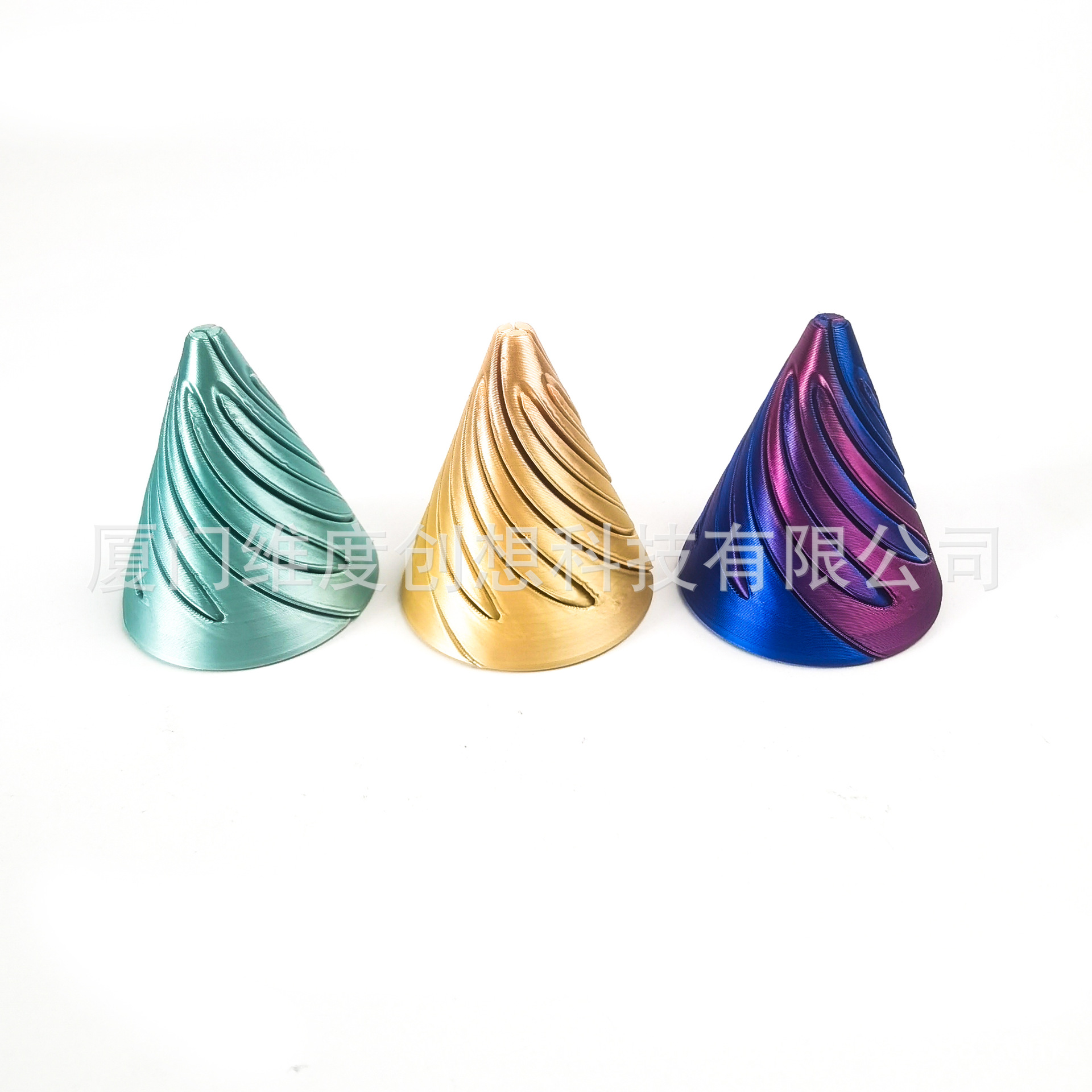 Explosión transfronteriza impresa en 3D juguetes descomprimidos espiral cono 3 en 1 empujar la pirámide a través del mismo tipo