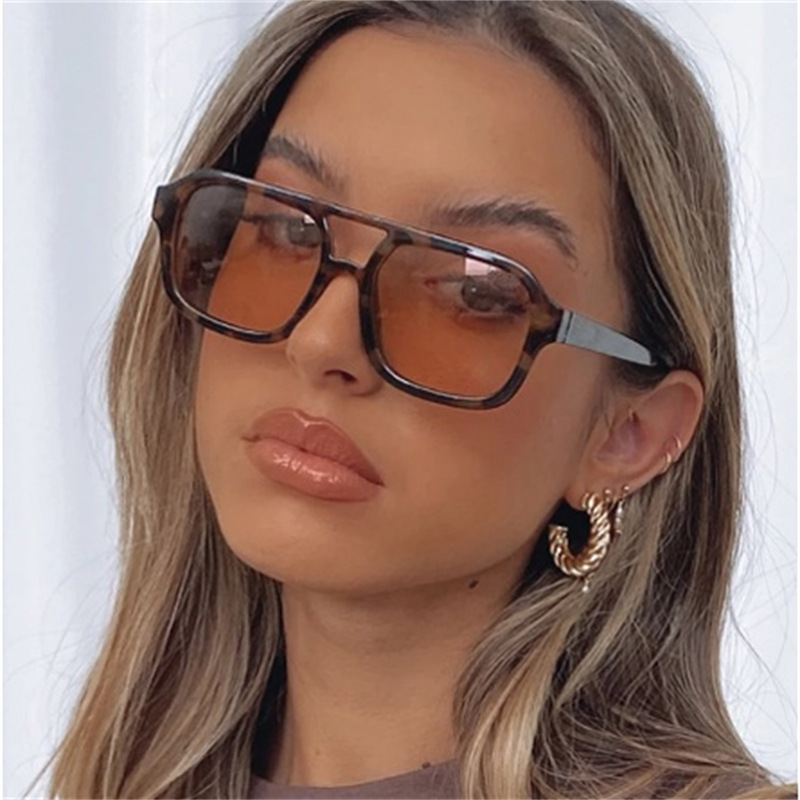New Box Double Beam Sunglasses Korean Style Retro Large Frame Aviator Glasses Chaohai Sunglasses Multicolor Glasses